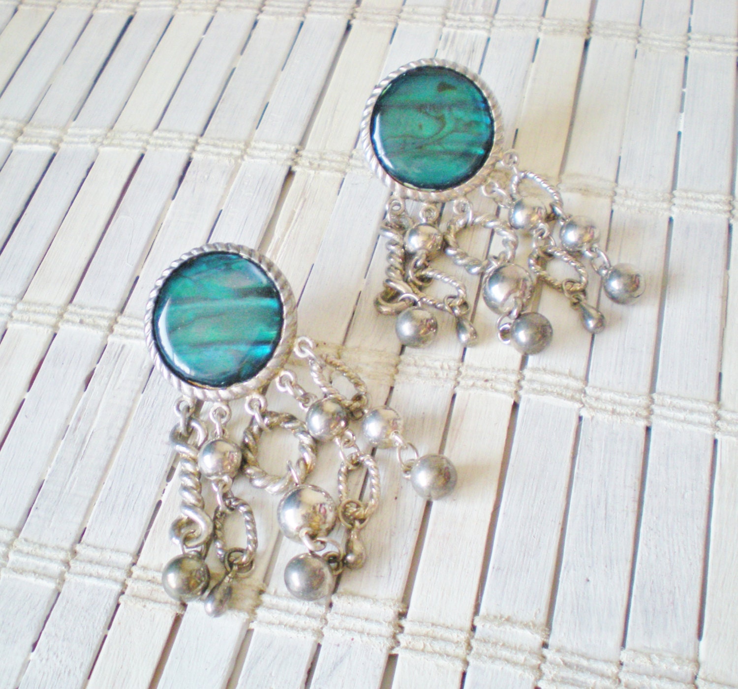 Vintage Abalone Chandelier Earrings Clip By RetroRevivalBoutique