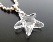 12% OFF White Crystal Star Necklace - Swarovski Crystal Star Pendant - Clear White Transparent - Ball Chain - Bridesmaids Necklace