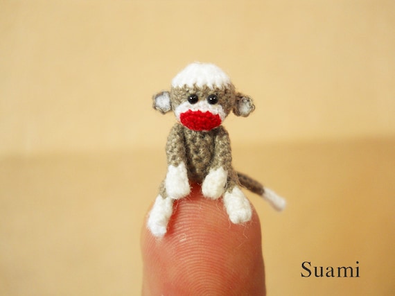 0.8 Inch Tiny Sock Monkey - Miniature Crocheted Gray Sock Monkeys - Made To Order