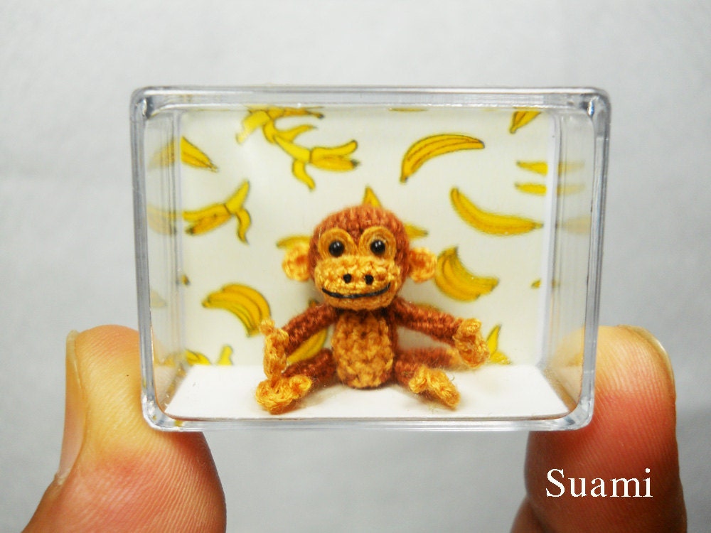 Tiny Brown Monkey - Dollhouse Miniature Animals - 1 inch Scale Crochet Monkeys - Made To Order
