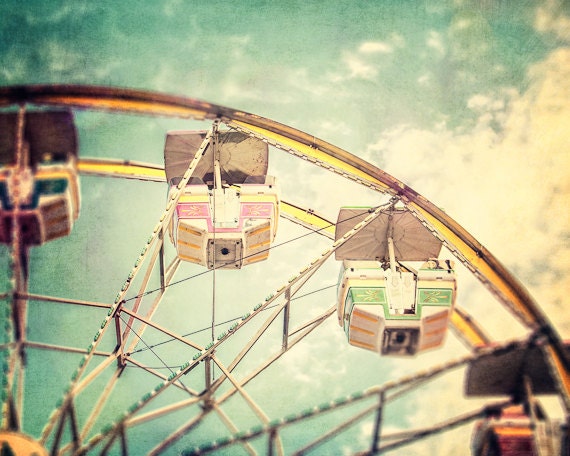 Nursery Art, Large Wall Art, Pastel Nursery Decor, Carnival, Ferris Wheel, Unisex Nursery, Teal, Mint, Whimsy, Retro Summer.