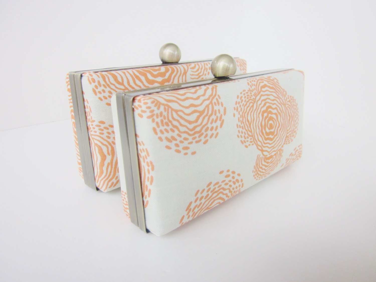 Bridesmaid clutch set, bridesmaid clutch set of 2, orange floatung buds, clutch purses