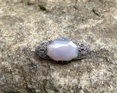 1940's Sterling silver marcasite lavendar jade brooch