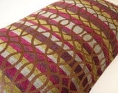 Decorative Lumbar Pillow  - 12x21 - Chenille Lumbar -  Magenta Moss Green Grey and Brown -  Jewel Tone
