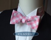 Pink gingham bow tie - freestyle - men's bowtie - adjustable