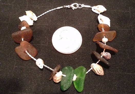 Beach Glass and Belize Shell Beaded Bracelet