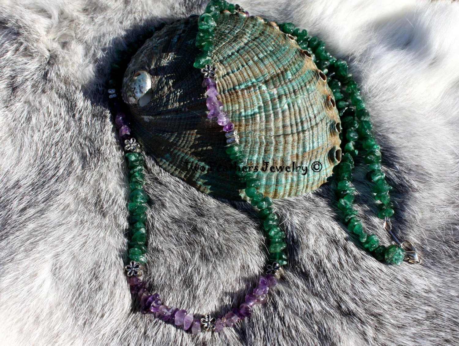 Wildflower Necklace - Amethyst Necklace - Green Aventurine - Green And Purple - Gemstone Necklace - Gift For Her - Nature Inspired - Natural - TwoFeathersJewelry