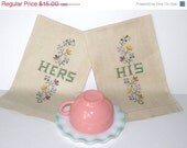 SALE Vintage Linen Towels, His and Hers Towel Set, Mid Century Hand Towels