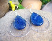 Blue Lapis Earrings -Lapis Silver Dangles - Sterling Silver Teardrop Earrings - Denim Blue Earrings
