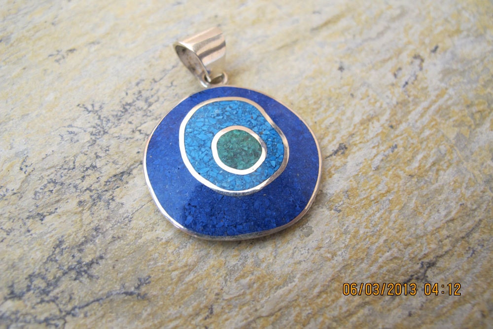 Contemporary Mosaic Evil Eye  Sterling Silver Pendant