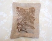 Lavender Sachet with Dragonfly- Old Writing- Keys/ Sepia on Linen (Gifts under 10 dollars) -Mother's Day