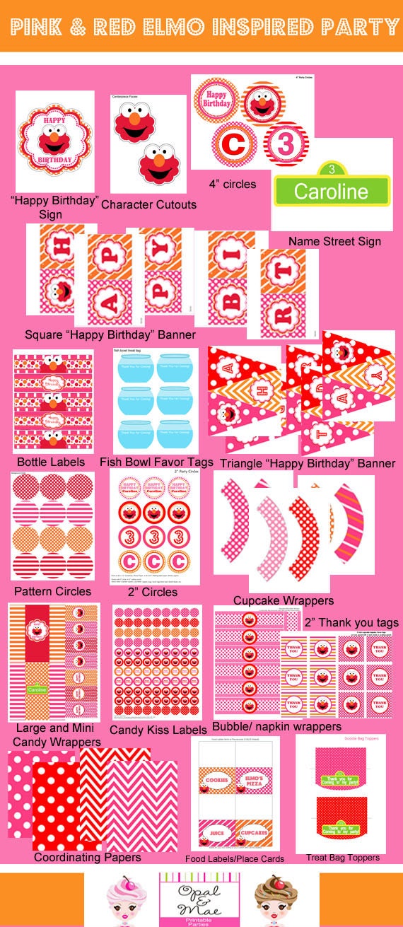 ELMO Printable Party Collection - Large Pink and Red Party Set inspired by Sesame Street - Il_170x135