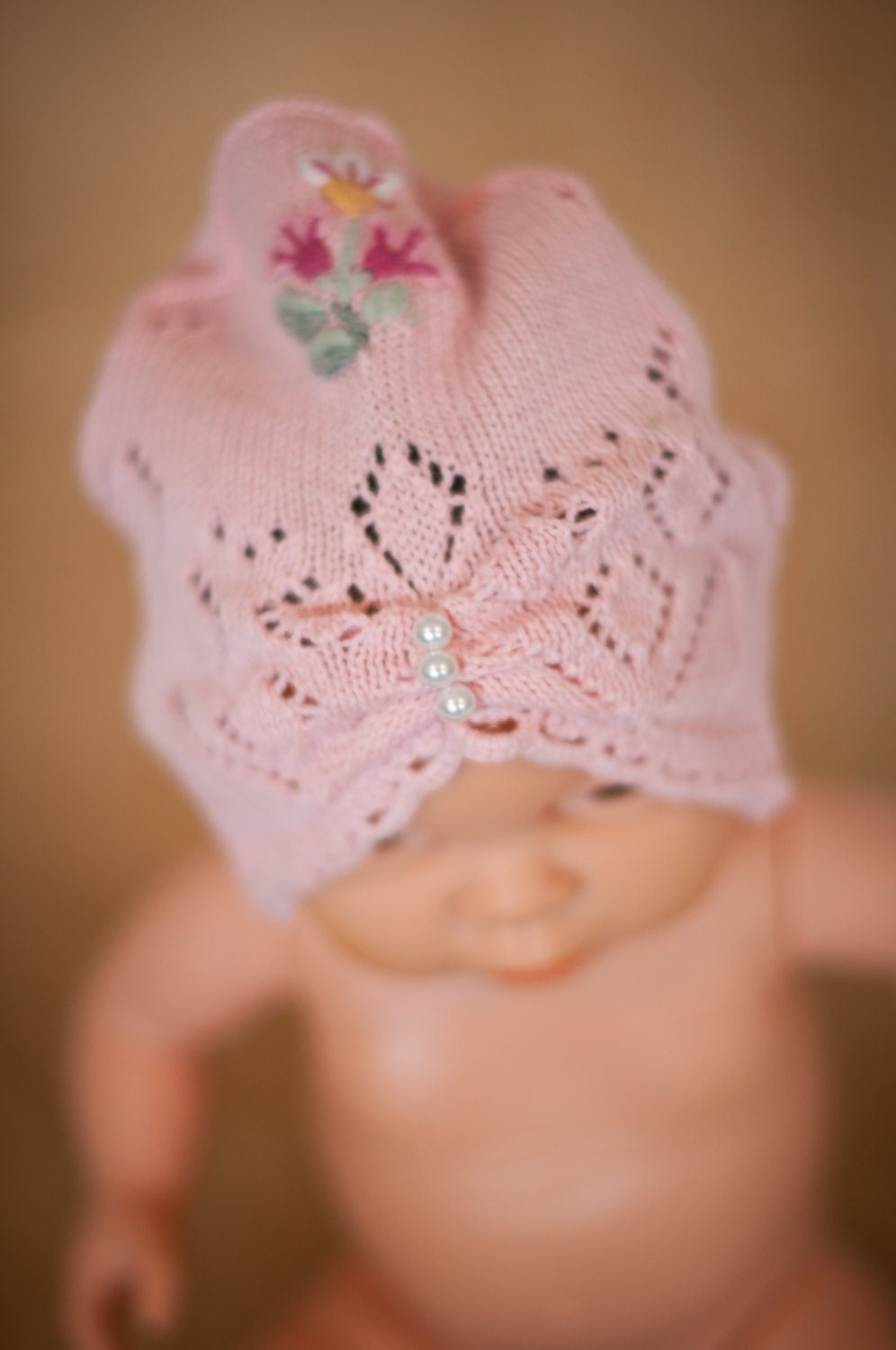 Upcycled Lace Knit Turban, Newborn Size, Ready to ship