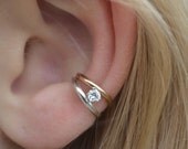 Classic Double with CZ Ear Cuff - Sterling Silver,14K Gold Filled or Mixed Metals  - SINGLE SIDE