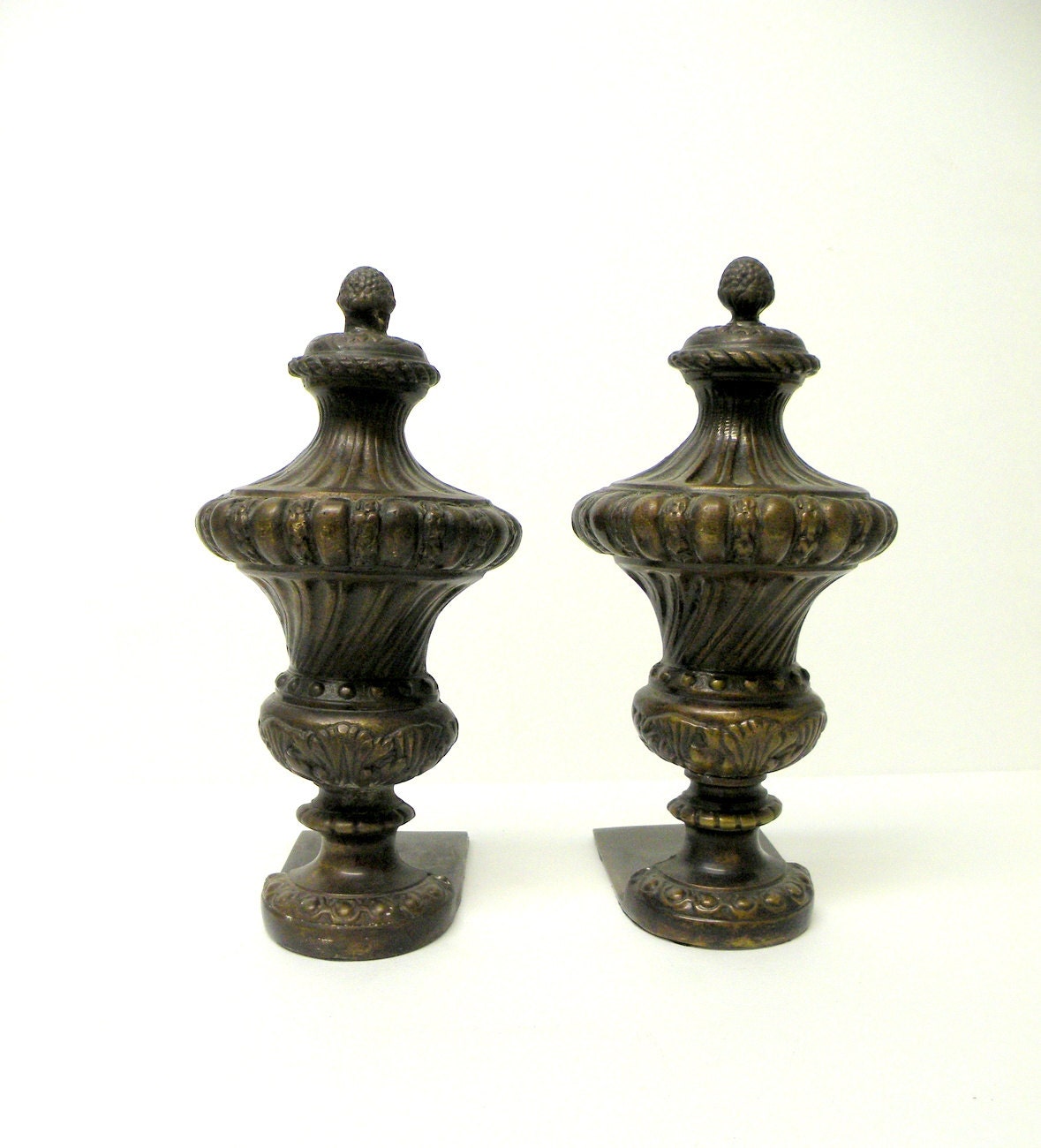 Vintage Bronze Cast Iron Bookends, Door Stoppers, Ornate Gingerbread, Decorative Bookends, Masculine Decor