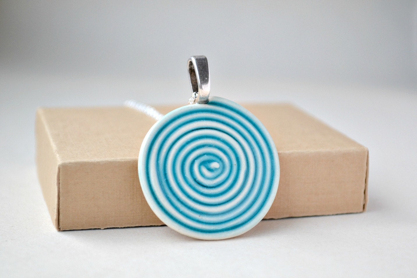 Hypnosis - aqua mint ceramic round pendant - ceramic pendant sterling silver chain - gift for her - Etsy UK
