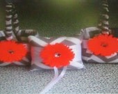 2 Gray Chevron  Zig Zag with Orange  Flower Girl Baskets and matching pillow.