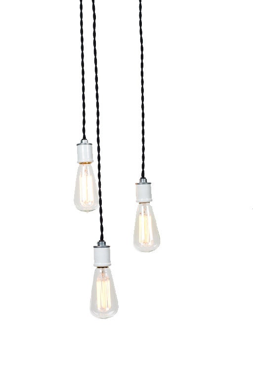 Modern Industrial Porcelain Socket  3 Light Chandelier