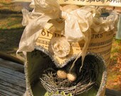 Shadow Box, With Bird and Lighted Nest, Vintage Text, and Glass Glitter, OH Soo Shabby..