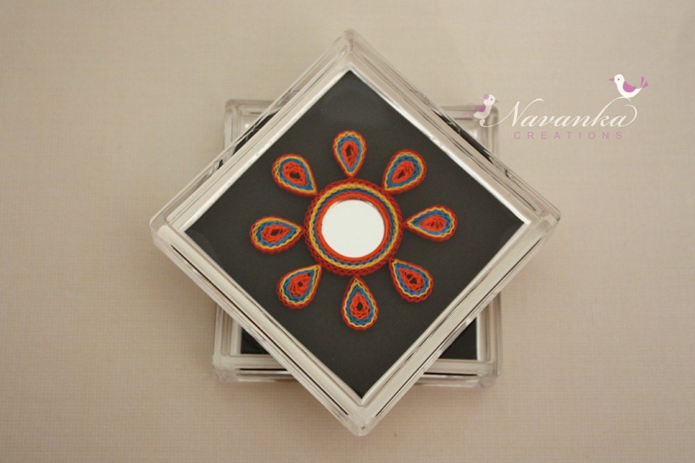 Set of 2 Beautiful Coasters with Paper Quilling and Mirrors