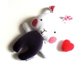 Stuffed toy rag doll rabbit bunny soft toy softie handmade toy plushie stuffed animal stuffed puppet purple plush white gift for Easter