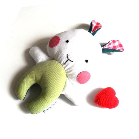 Stuffed rabbit soft toy rag doll rabbit bunny plushie softie stuffed animal handmade doll toy green white 31 cm 12"