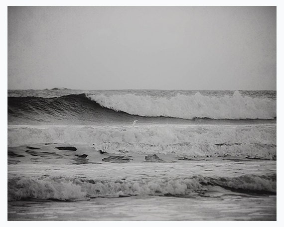Seascape photography, dramatic waves, beach, nautical black and white 8x10 print - sea, water, coast, summer wall decor