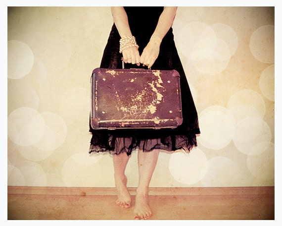 Girl with a vintage suitcase - whimsical vacation fine art photography - 8x10 print - Bon Voyage Mademoiselle