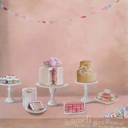 Realism Still Life Painting,  kitchen art, french wedding party, original canvas painting by inameliart