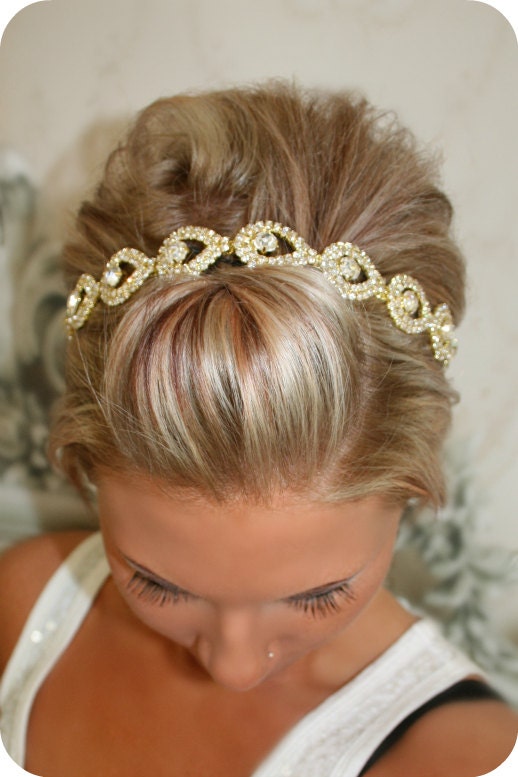 Bridal Hair Piece, GOLD Elsie, Wedding Headband, Ribbon, Wedding Headpiece, Gold, Bridal Accessory