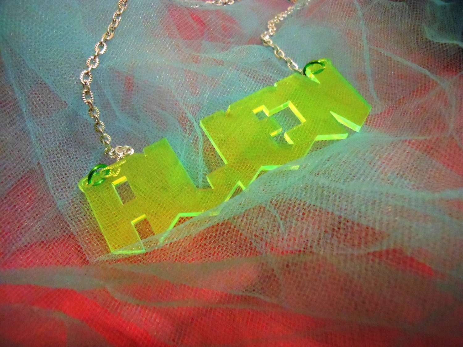 Neon Green ALIEN Acrylic  Necklace