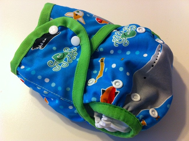 READY 2 SHIP - Sea World - Organic Cotton Outer  - One Size Diaper Cover - Extra Gussets