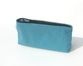 Zipper Pouch. Small Clutch. Cosmetic Case. Turquoise Aqua Blue Stripes. Custom Options. Personalized Gift.