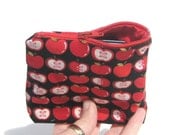 Coin Purse. Teacher Gift. Small Pouch. Change Wallet. Red Black and White Apple Schoolhouse Design. Fabric Lined. Spring/Summer Line.
