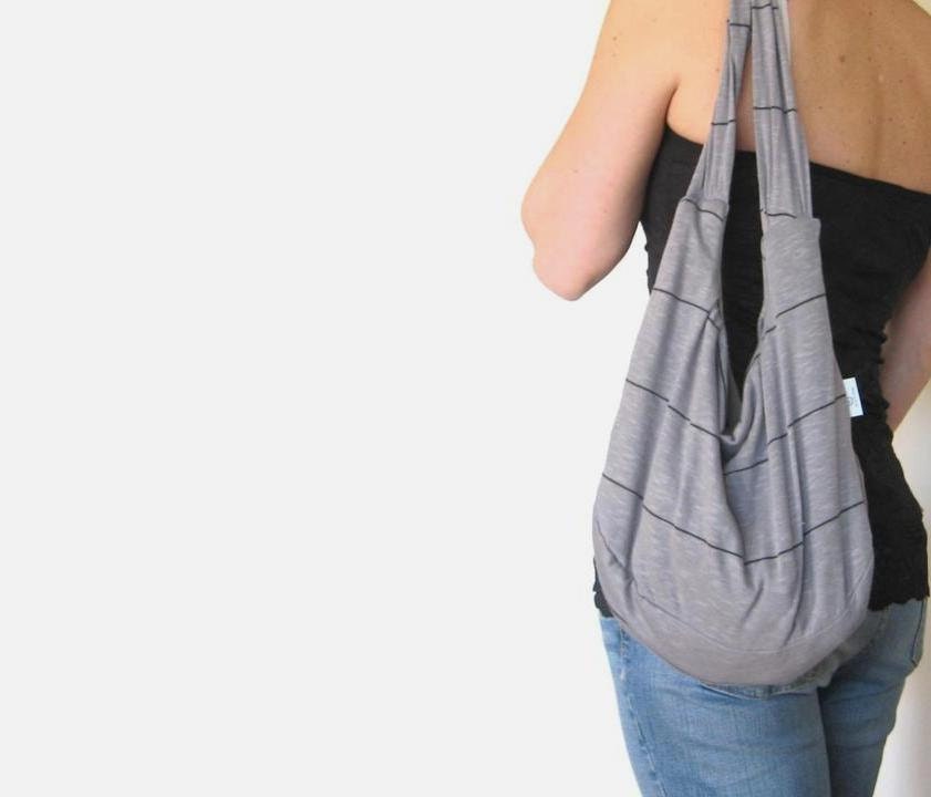 Hobo Bag. Slouch Bag. Sling Purse. Gray and Black Striped Purse. Add on Zipper and Pocket to Design your Own Bag. Spring/Summer Fashion.