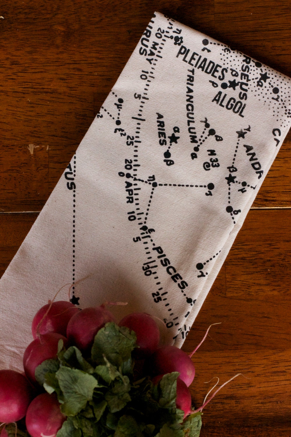 Tea Towel - Hand Printed Organic Flour Sack - Constellations