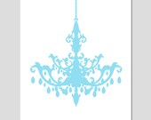 SALE - 8 x 10 Modern Chandelier Silhouette Print - Soft Aqua Blue and White