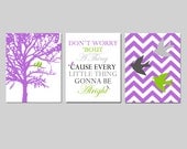 SALE - Three Little Birds Trio - Set of Three 11x14 Prints - Don't Worry Bout a Thing - Birds in a Tree, Chevron Birds