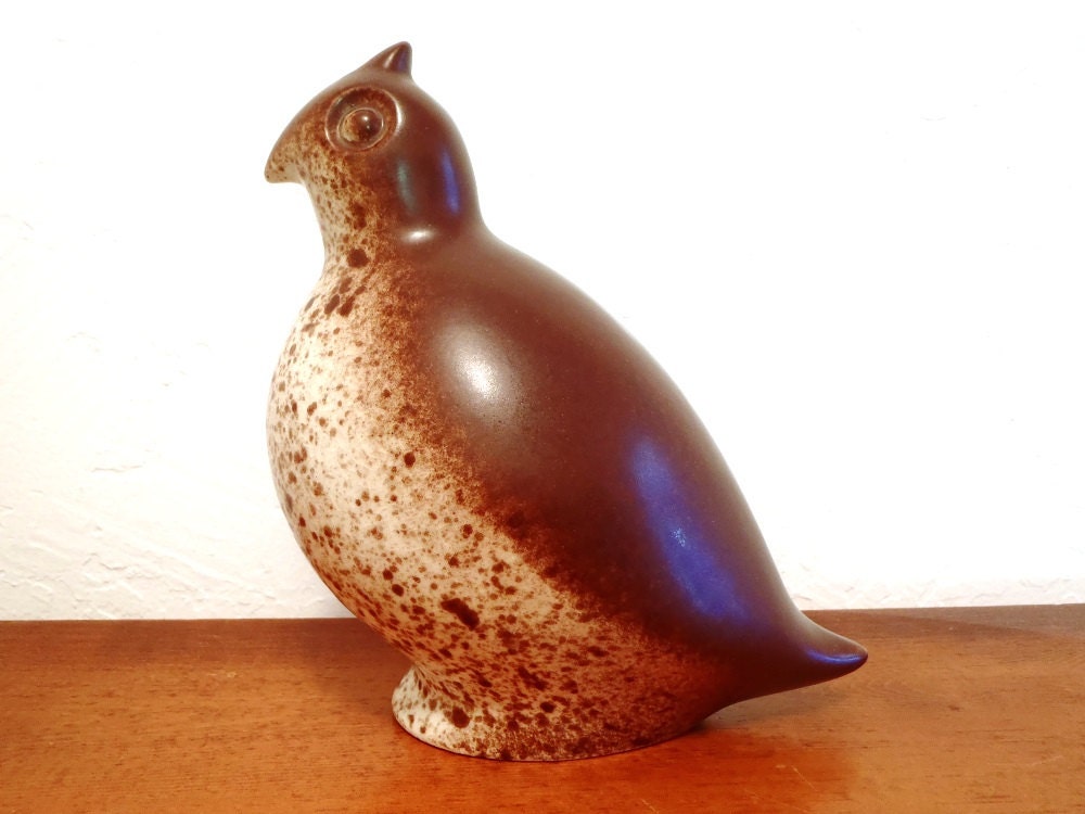Vintage Howard Pierce Quail California Art Pottery Mid Century Modern Home Decor Brown White Matte Speckles Collectible Ceramic Bird
