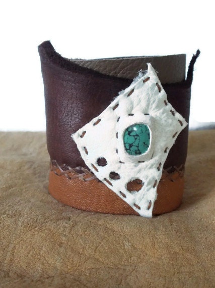 Turquoise Leather Cuff Bracelet - Buffalo, Deer, and Elk Hide