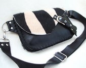 Zebra Striped Furry Leather Hip Bag/ Fanny Pack