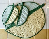 Fabric Coaster Set of 3 Leaf , Candle Mat ,Quilt Coaster Country Decor Kitchen Housewares