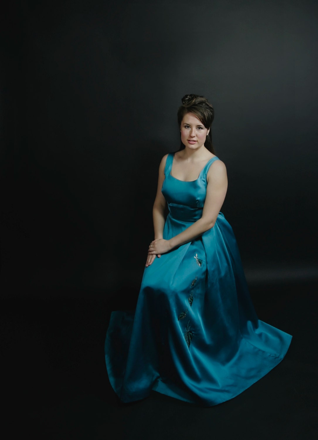 Peacock Blue Beaded Vintage Ball Gown, M to L