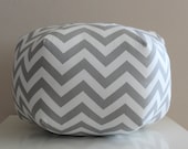 18" Ottoman Pouf Floor Pillow Grey White Zig Zag Chevron
