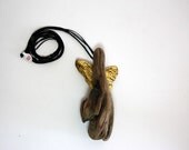 driftwood angel necklace with 23 carat gold leaf...art to wear...eyecatching...all natural...12 cm...statement necklace