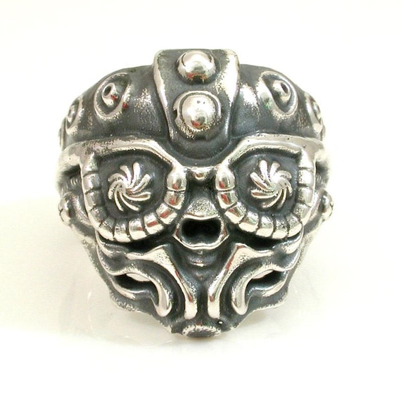 Cyborg Hipster Skull Ring - Mens Silver Jewelry