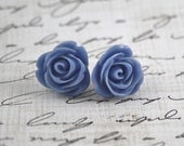 Blue Rose Earrings - Rosette Earrings - Bridesmaid Earrings - Blue Wedding - Something Blue Wedding
