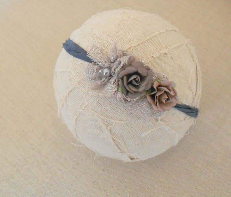 Navy and Gray Silk Flower Headband