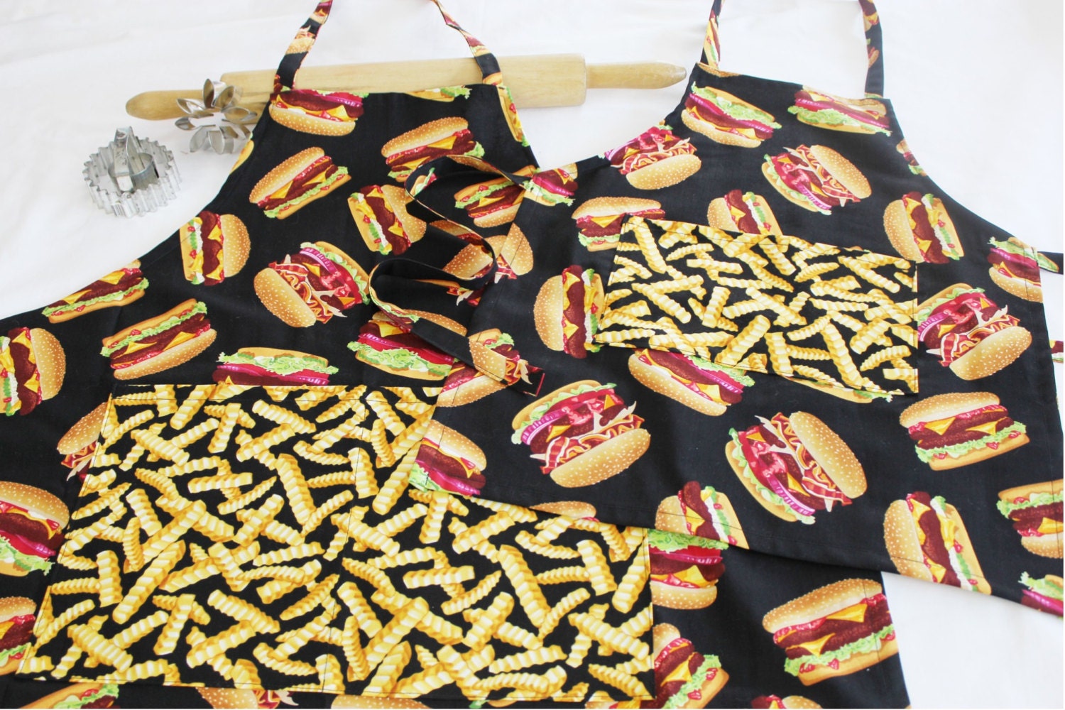 Father Son Hamburger and French Fry Aprons