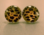 Leopard Print Stud Earrings: Animal Print Cabochon Stud Earrings,Leopard, Safari, African